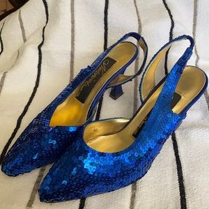 Royal blue 90s sequin slingback heels